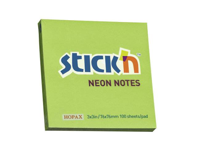 Stick'N notes selvklæbende 76x76mm neon grøn