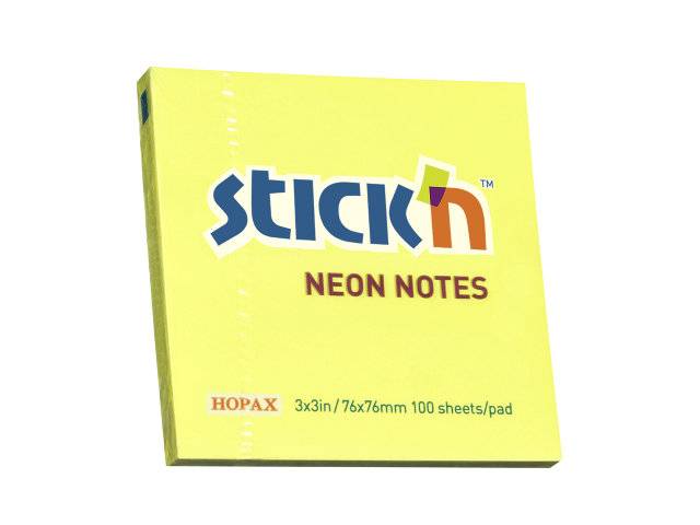 Stick'N notes selvklæbende 76x76mm neon gul