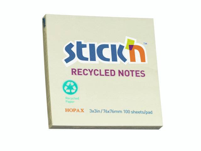 Stick'N notes Recycled 76x76mm gul