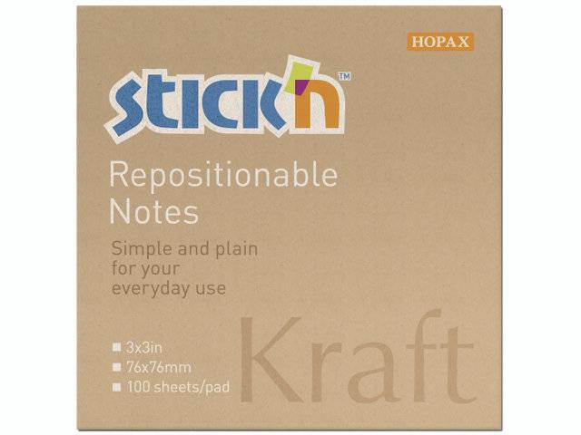 Stick'N notes genbrugsblok 76x76mm brun