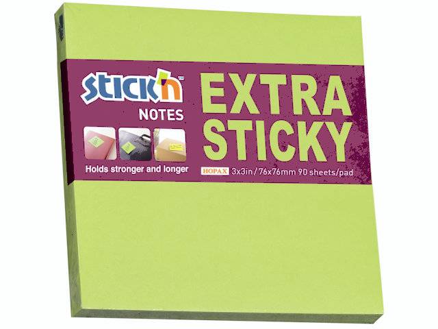 Stick'N notes Extra Sticky 76x76mm neon grøn