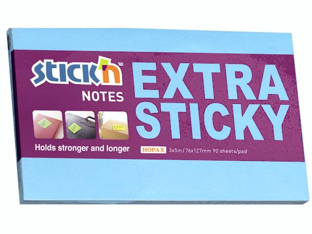 Stick'N notes Extra Sticky 76x127mm neon blå