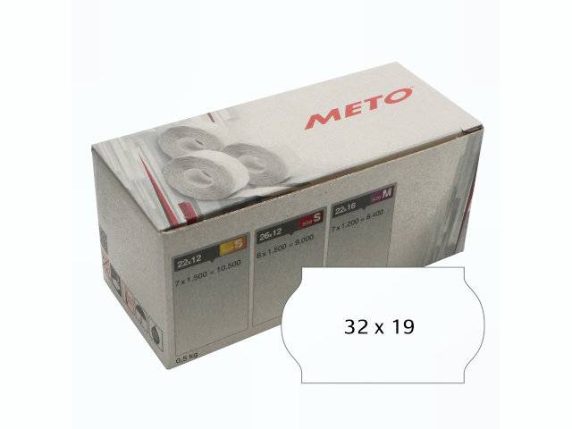 Meto etiket 32x19mm med permanent klæb lim 2 hvid, 1000 stk
