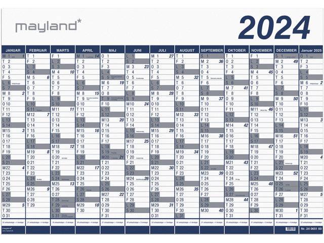 Mayland 2024 vægkalender i plast 13mdr 100x70cm 24065000