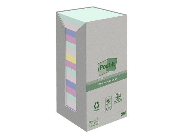 Post-it blok Recycled notes 76x76mm i flere farver, 16 blokke