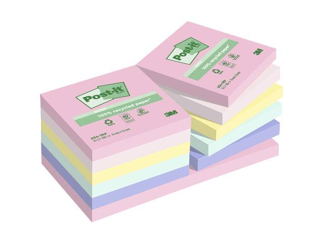 Post-it  Recycled Notes 76x76mm i assorterede farver