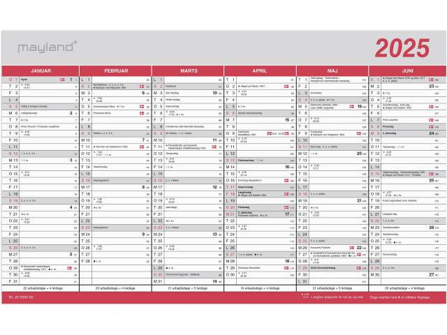 Mayland 2025 kontorkalender med flagdage 39x24cm 25055000