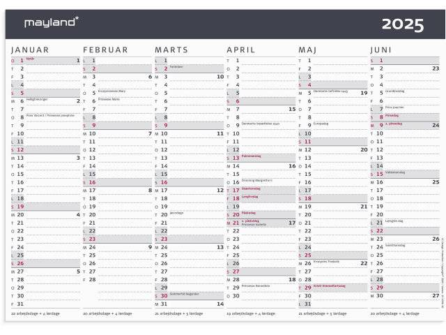 Mayland 2025 kontorkalender A4 Moderne 29,7x21cm 25059050