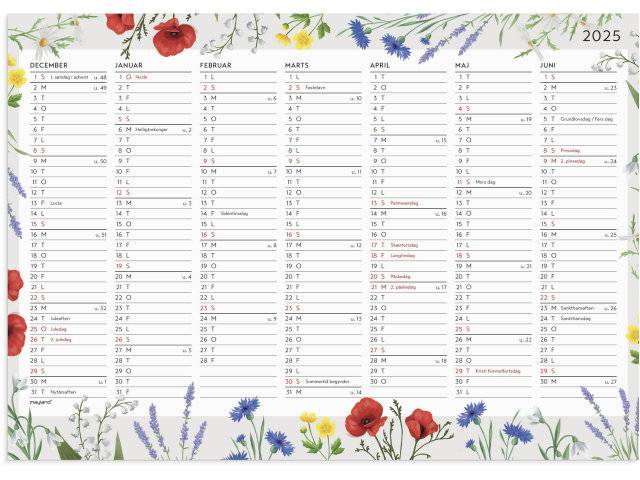 Mayland 2025 vægkalender 14 måneder Blomster A4 25059600