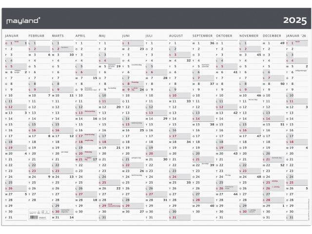 Mayland 2025 vægkalender 100x70cm med 13 måneder 25064300