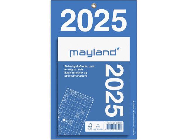 Mayland 2025 kontorafrivningskalender med bagsidetekst 25253000