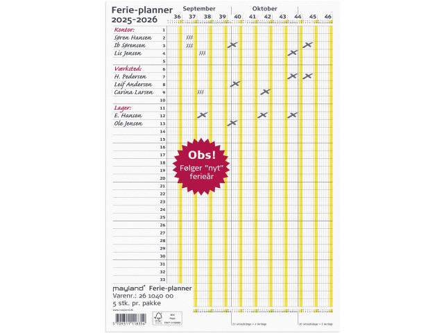 Mayland 2025/2026 Ferie Planner 100x29,7cm 26104000