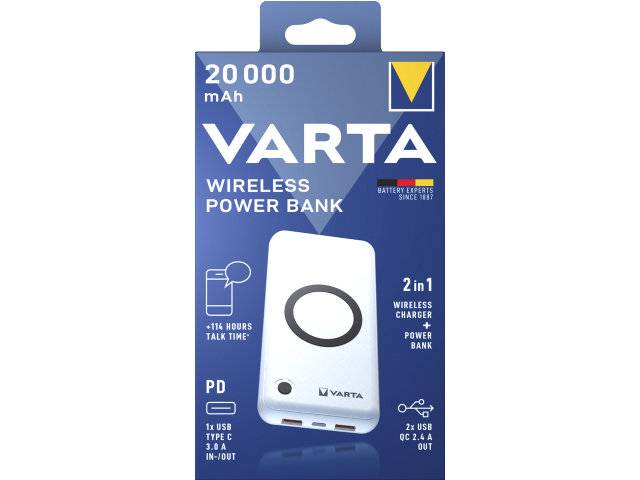 Varta powerbank 20000mAh trådløs