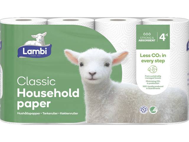 Lambi Classic køkkenrulle 2-lags Svanemærket hvid, 20 ruller