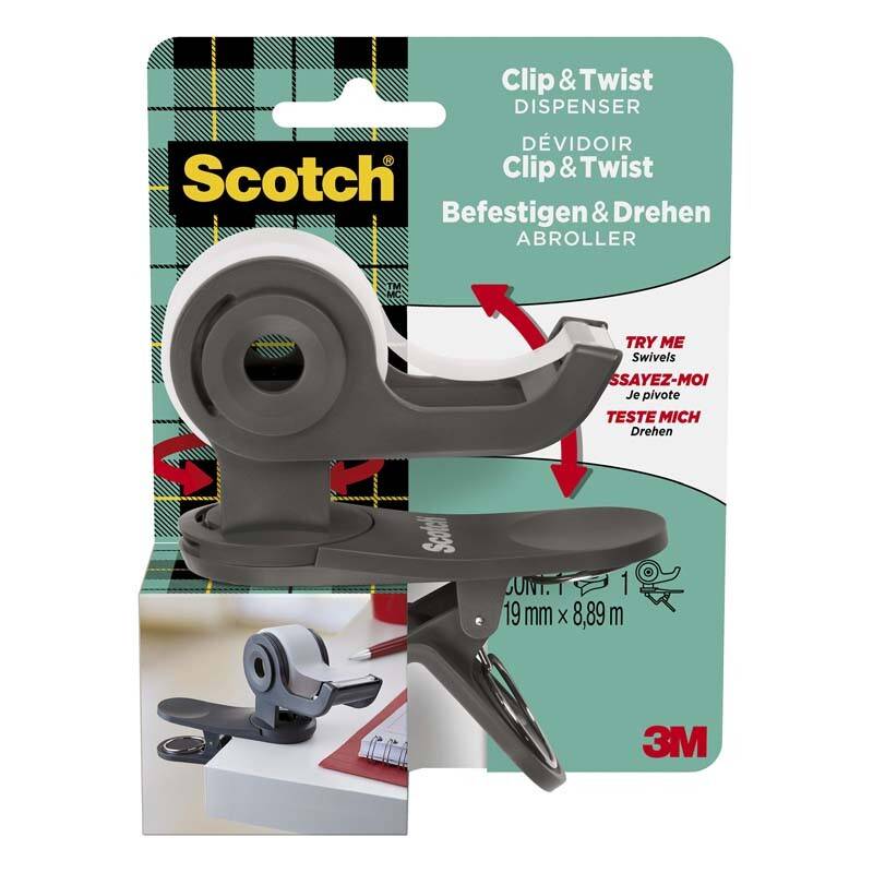 Scotch Clip & Twist tapedispenser grå
