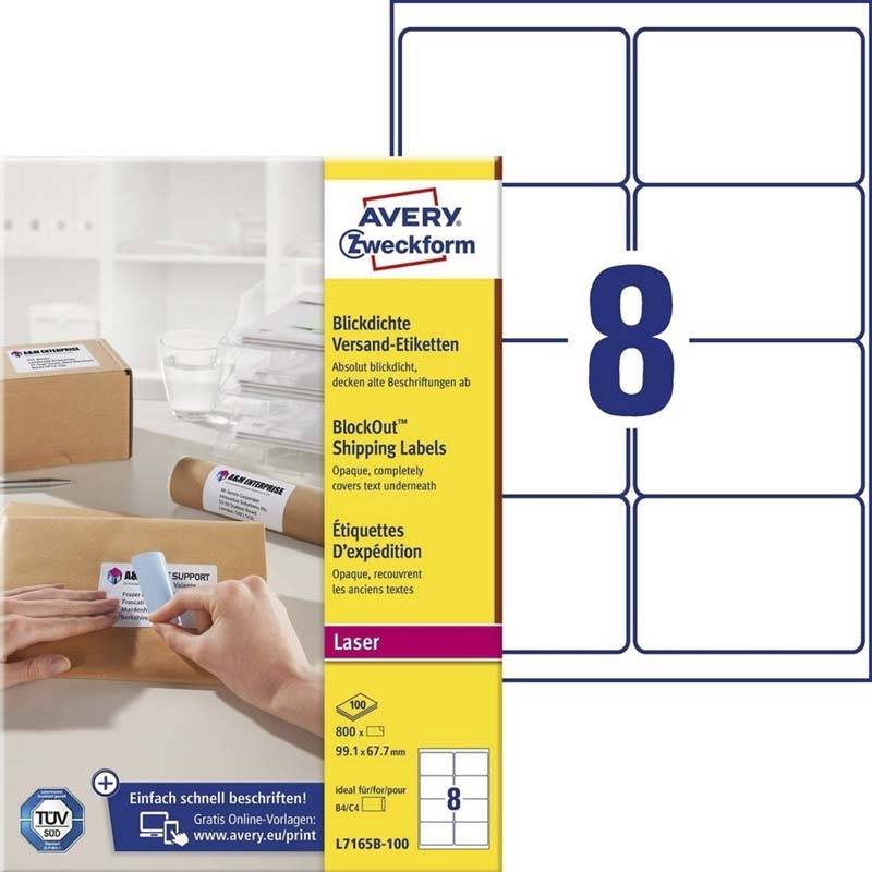 Avery L7165B-100 etiketter med BlockOut 99,1x67,7mm hvid