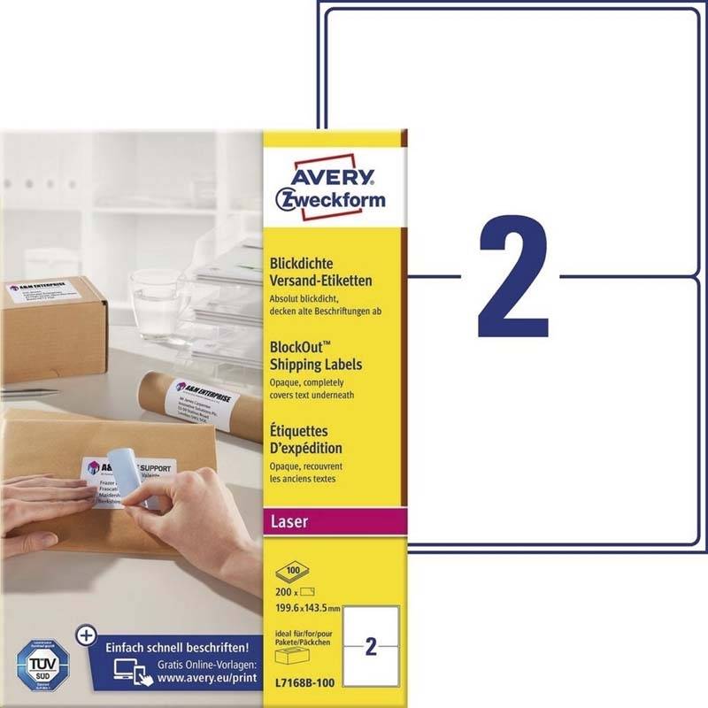 Avery L7168B-100 etiketter med BlockOut 199,6x143,5mm hvid