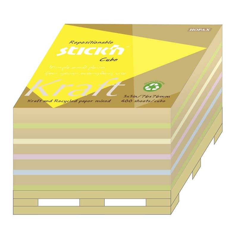 Stick'N kubusblok notes 76x76mm med 400 ark på pallebund