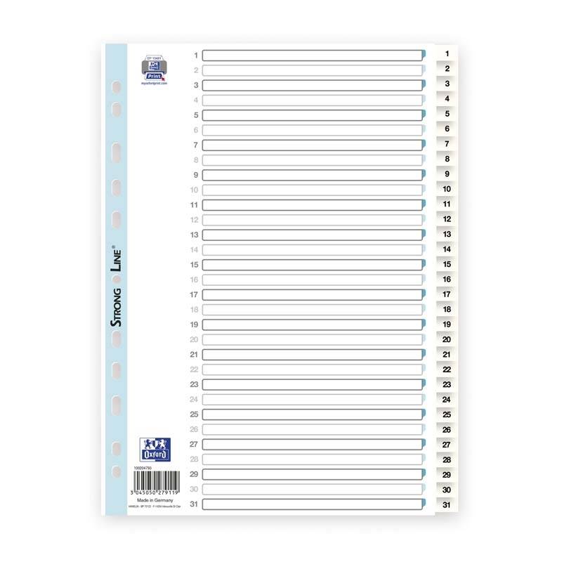 Elba Strong-Line register A4 hvid med sorte tal 1-31