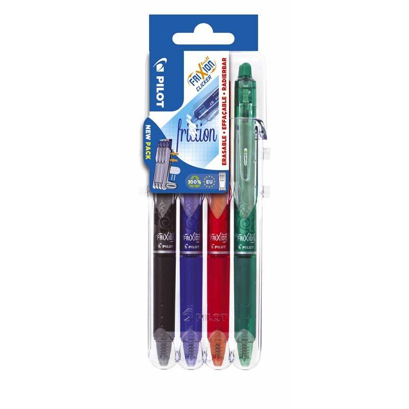 Pilot FriXion Clicker kuglepen 0,7mm, sæt med 4 farver