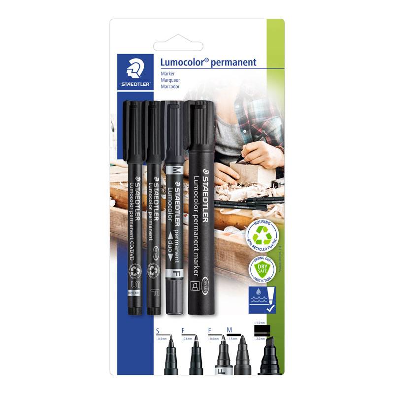 Staedtler Lumocolor 60 BK permanent mærkningspenne, sæt a 4 stk