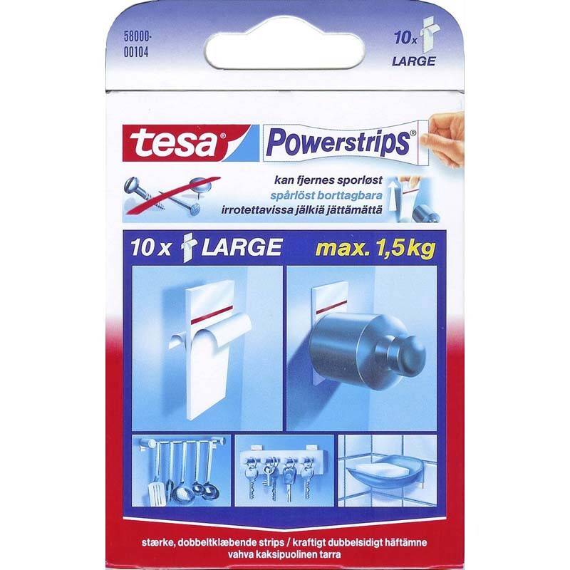 Tesa Powerstrips Large dobbeltklæbende 10 strips hvid