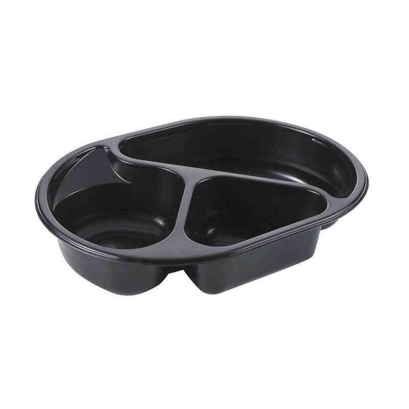 Microovnsbakke 3-rums oval PP sort 24x18x4cm 240stk/kar