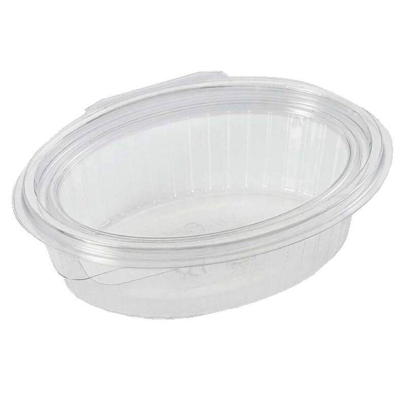 Plastbakke med hængslet låg oval 250ml 148x112x45mm, 50 stk