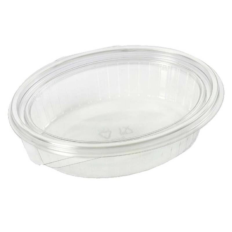 Plastbakke m/hængsl.låg 50stk oval 760ml 204x166x52mm 97012