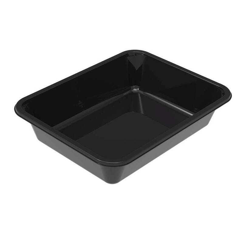 Plastbakke 1-rum firkantet 227x178x59mm C-PET 1660 ml sort