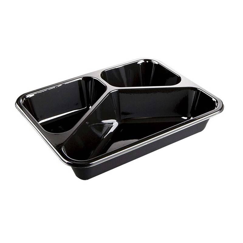Plastbakke t/ovn CPET sort 420stk/kar 3-rums 1025ml 2227