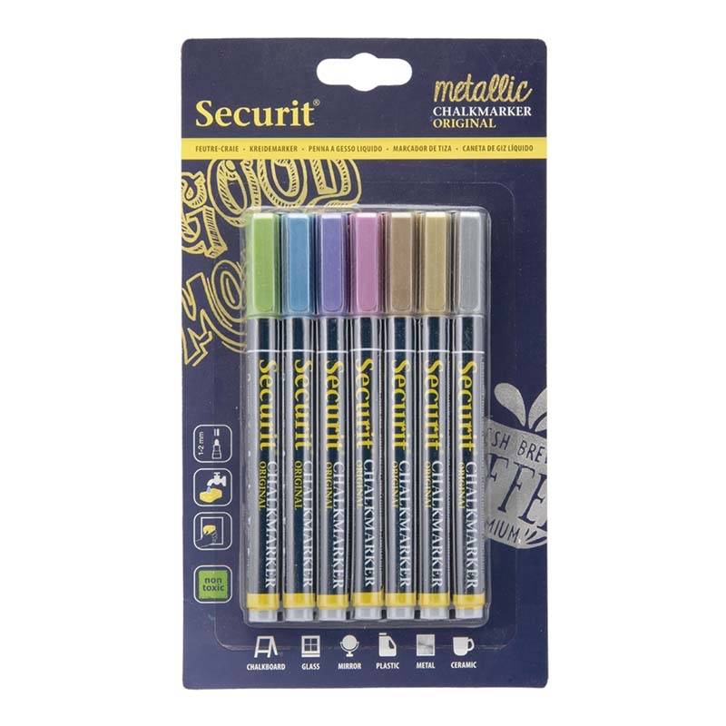 Securit kridt marker 1-2mm metallic farver, pakke a 7 stk