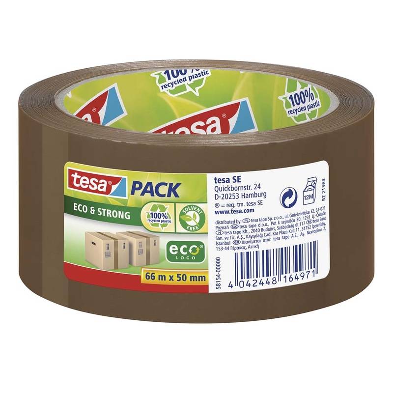 Tesa pakketape PP ECOLOGO 50mmx66m støjsvag brun