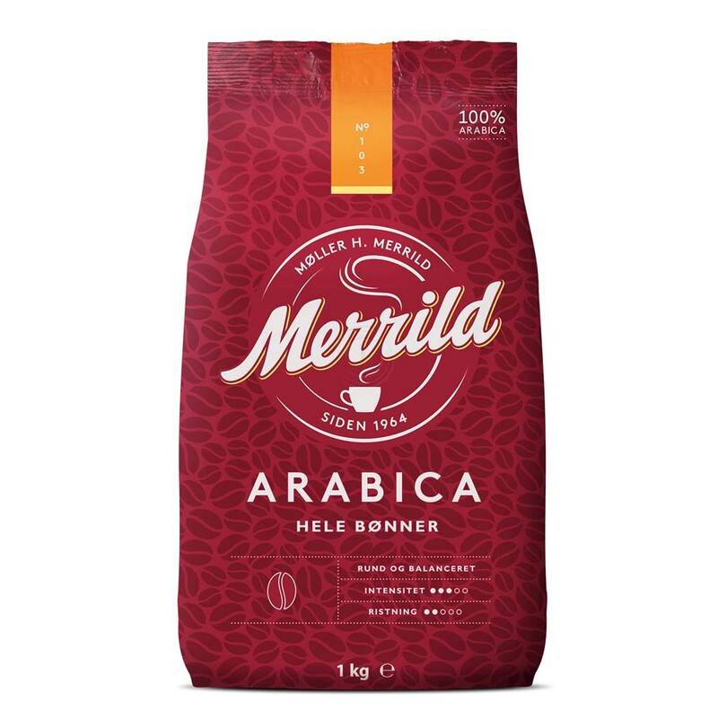 Kaffe Merrild Arabica hele b&oslash;nner 1kg/ps