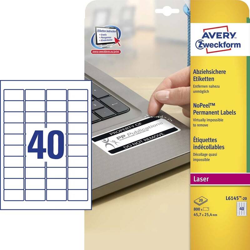 Avery L6145-20 laseretiketter NoPeel CO2 neutral 45,7x25,4mm