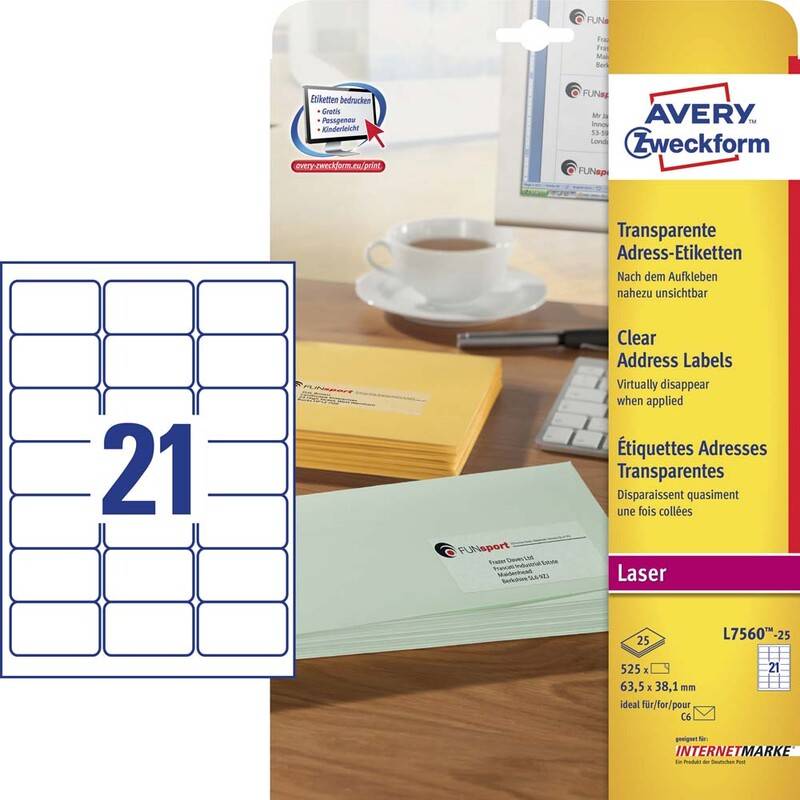 Avery L7560-25 etiketter transparent til laser 63,5x38,1mm
