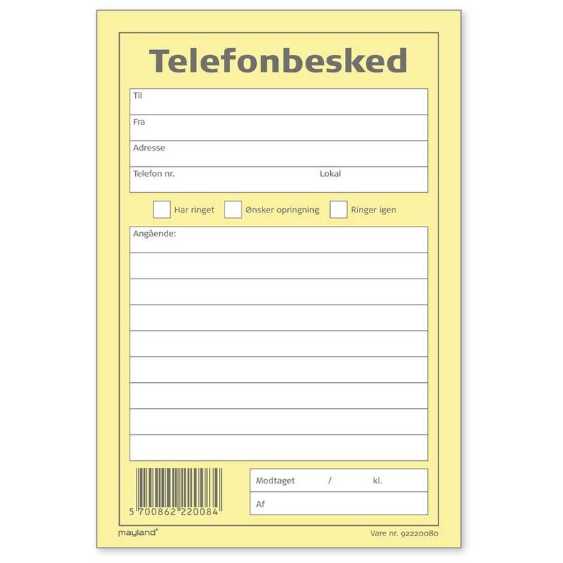 Mayland telefonbesked h&oslash;jformat 100x148cm med 100 sider gul