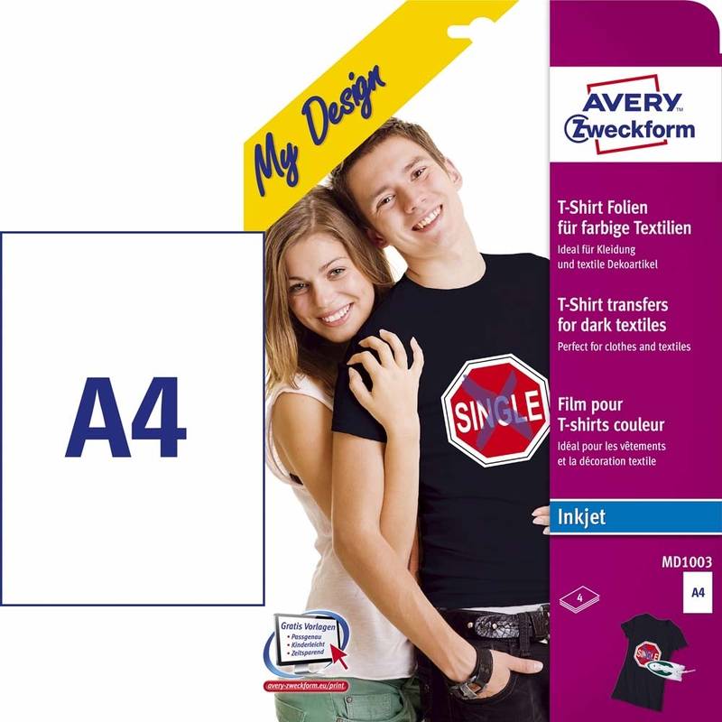 Avery tekstil transfers A4 til mørke tekstiler MD1003