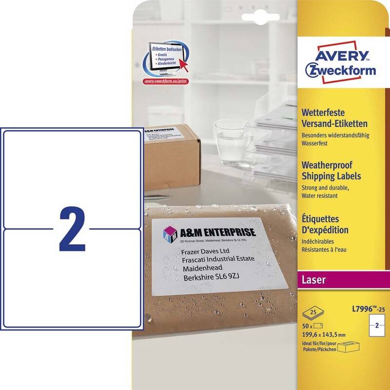 Avery L7996-25 vejrbestandige etiketter CO2 neutral 199,6x143,5mm