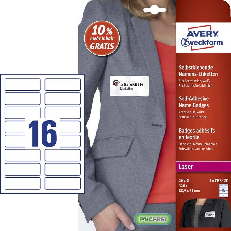 Avery L4783-20 selvklæbende navneskilte laserprint 88,9x31mm