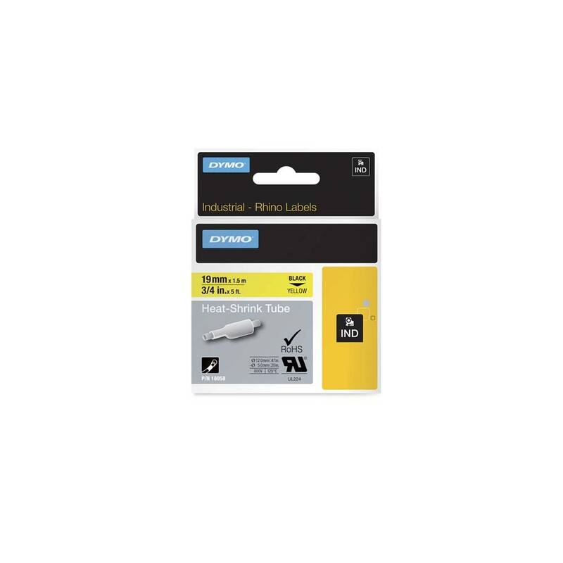 Dymo Rhino krympeflex 19mmx1,5m 18058 sort på gul