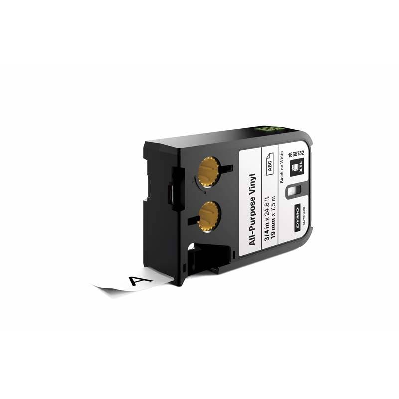Dymo XTL vinyl labeltape 19mm, sort på hvid