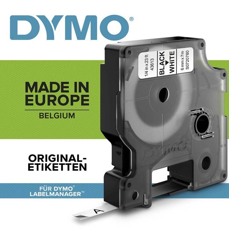 Dymo labeltape D1 6mm 43613 S0720780 sort på hvid