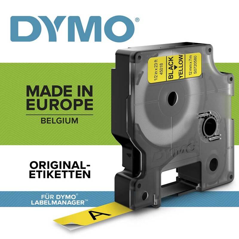 Dymo labeltape D1 9mm 40918 S0720730 sort på gul