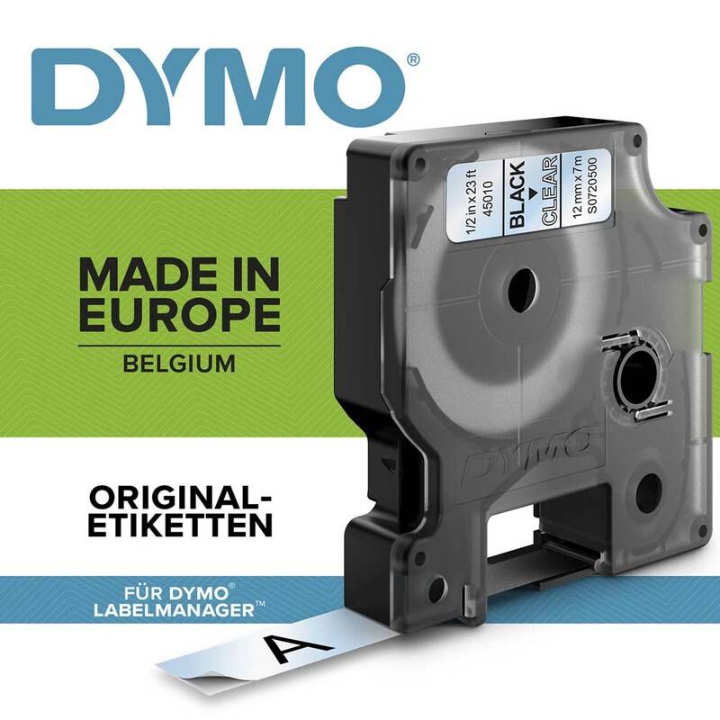 Dymo labeltape D1 12mm 45012 S0720520 rød på klar