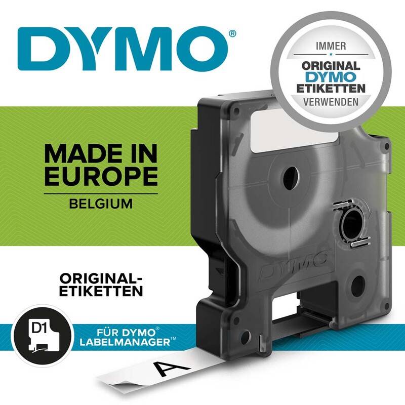 Dymo labeltape D1 12mm 45016 S072056 sort på blå
