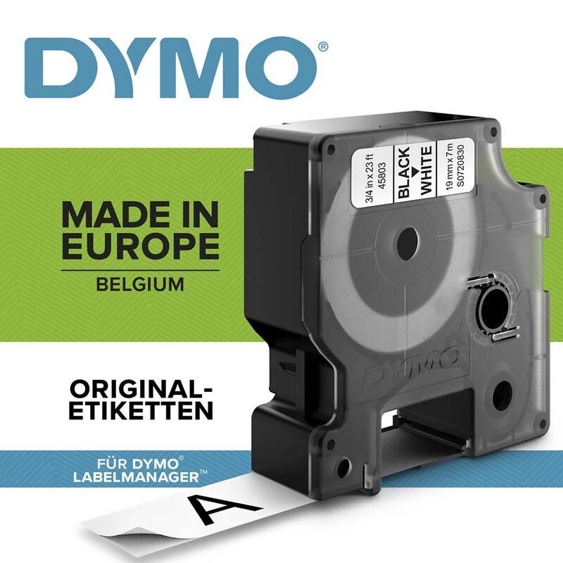 Dymo labeltape D1 19mm 45803 S0720830 sort på hvid