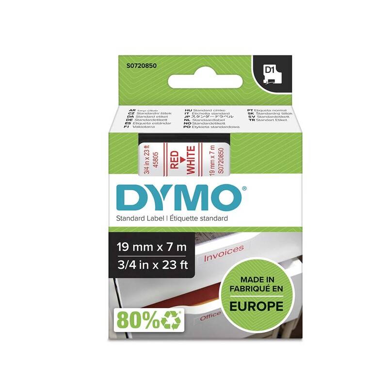 Dymo labeltape D1 19mm 45805 S0720850 rød på hvid