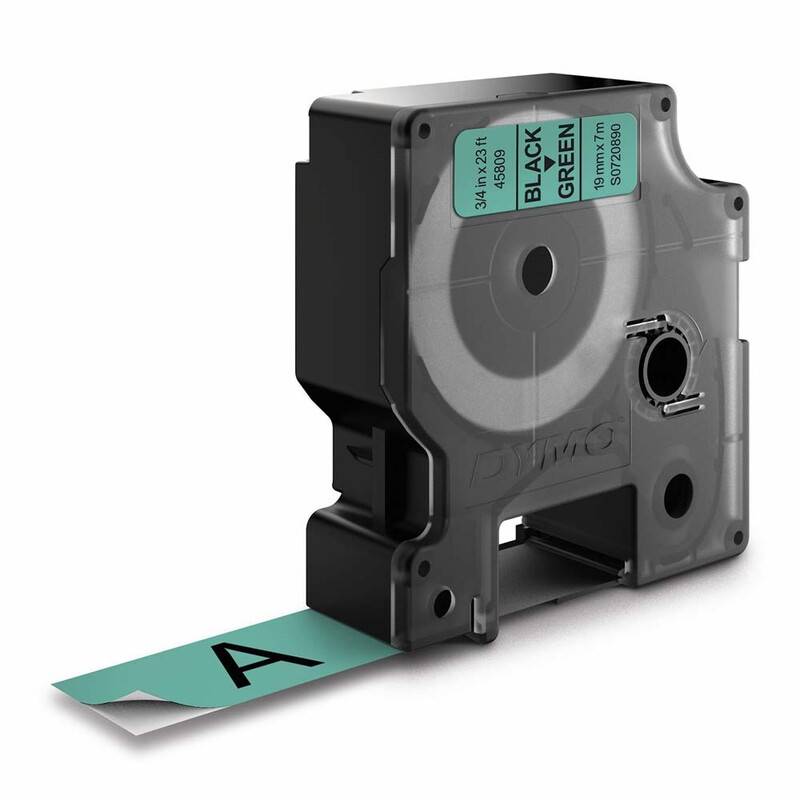 Dymo labeltape D1 19mm 45809 S0720890 sort på grøn