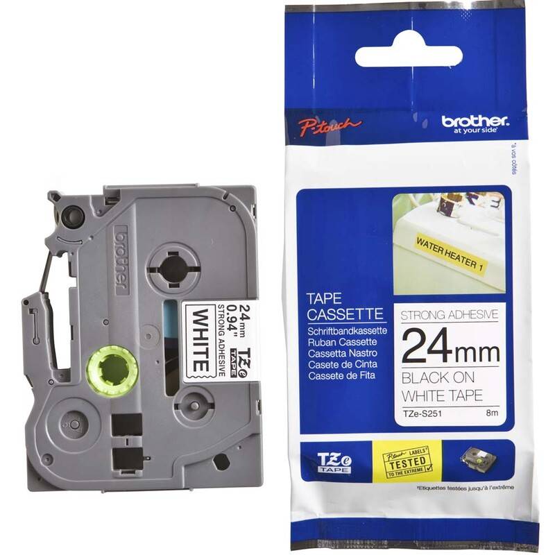 Brother tape TZe-S251 24mmx8m stærk klæb sort på hvid